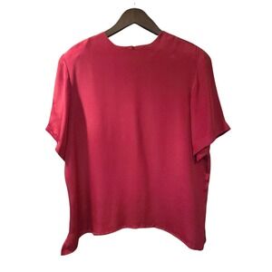 Preston & York Red 100% Silk‎ Short Sleeve Blouse Keyhole Back Size 18 EUC